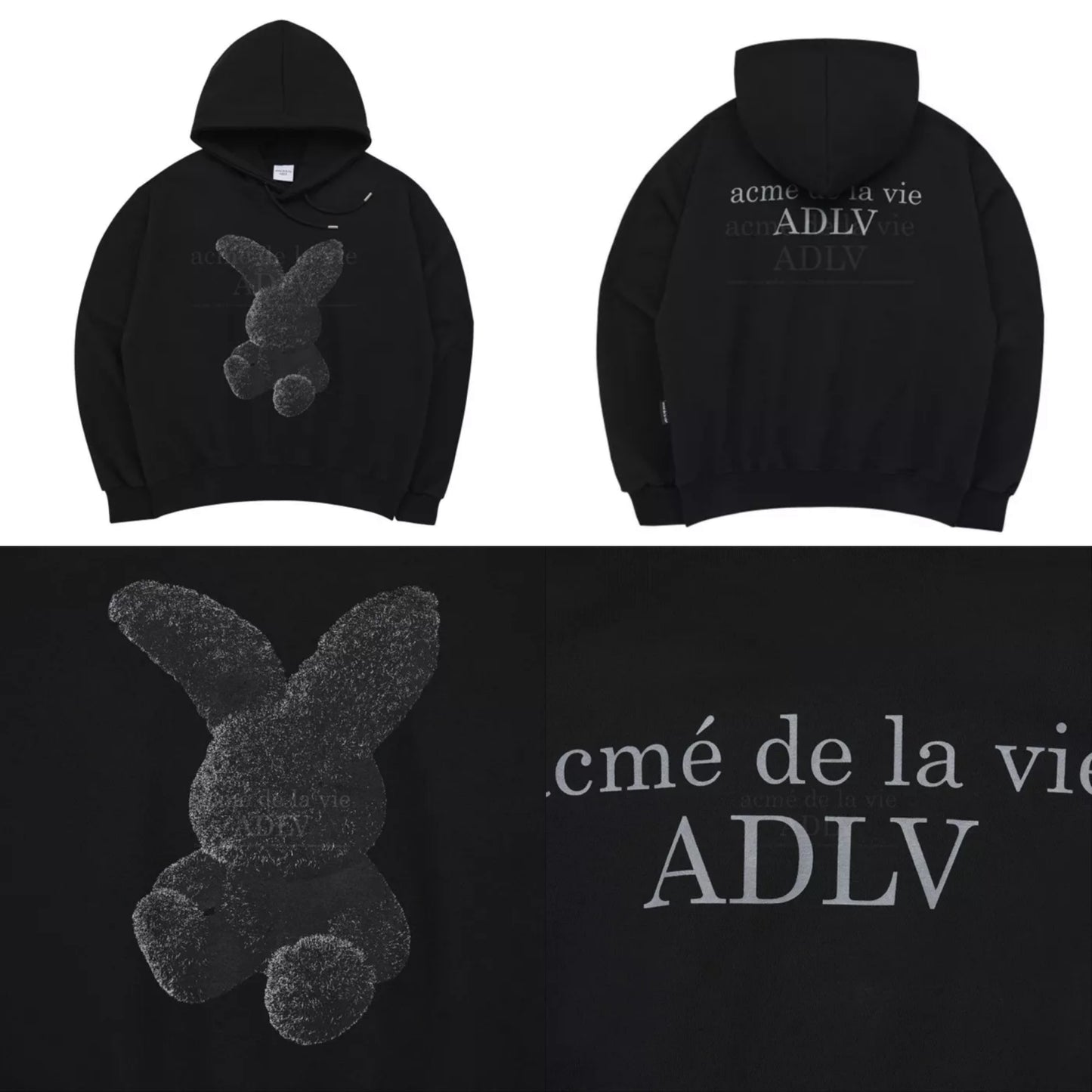 ADLV Black Fuzzy Rabbit Hoodie