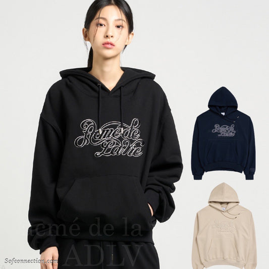 ADLV Curly Logo Emboss Embroidery Basic Hoodie