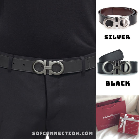 Salvatore ferragamo Men’s Reversible Belt ( 675542 ) Black- Brown , Silver Brown
