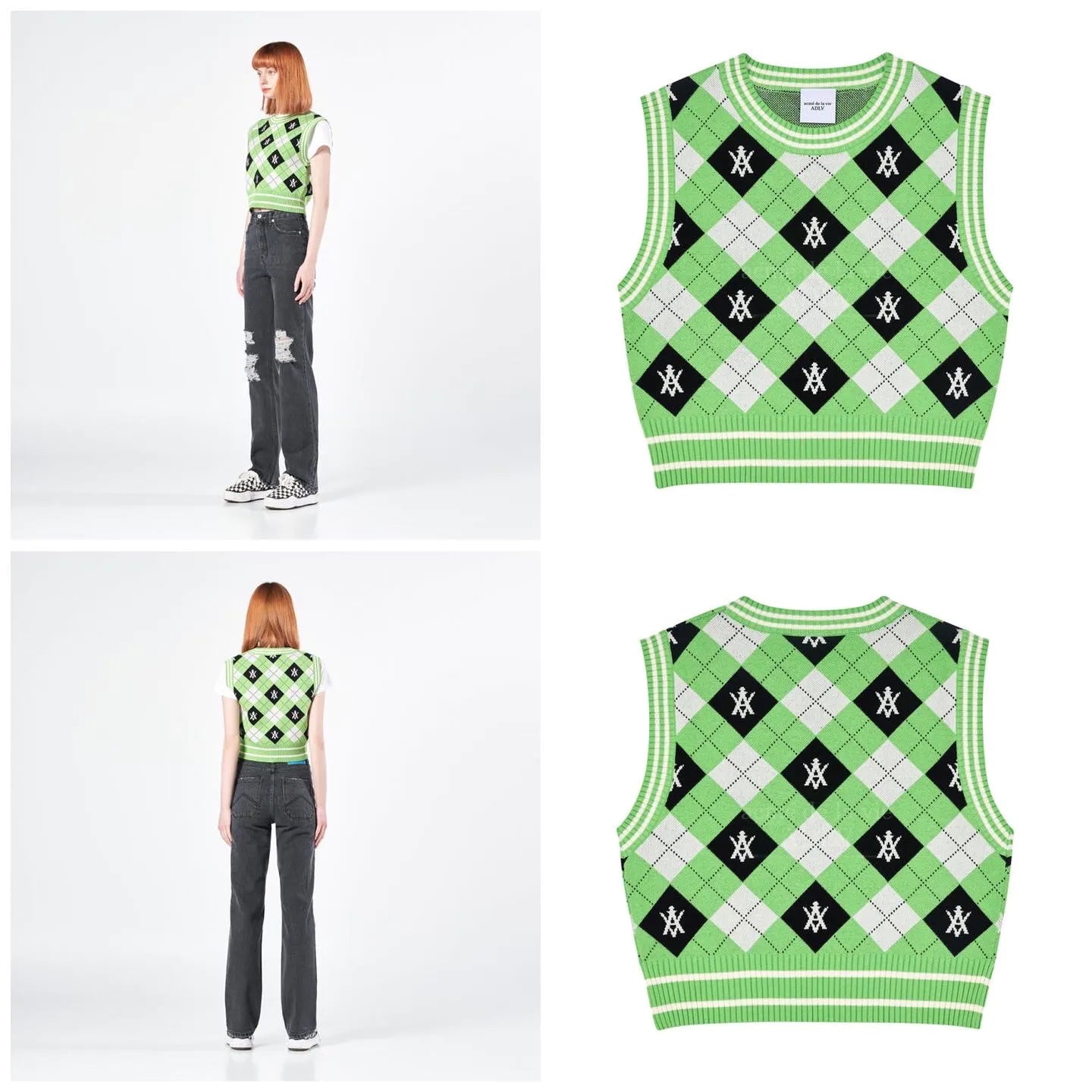 [ ADLV X LISA ] A Logo Pattern Argyle Knit Vest